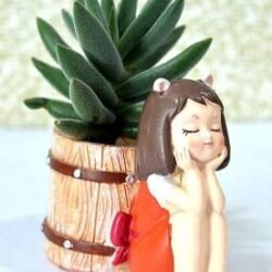 Handmade Cute Resin Girl with barrel Multipurpose Pot Plant Container Set  (Ceramic) 48 Ratings & 2 Reviews