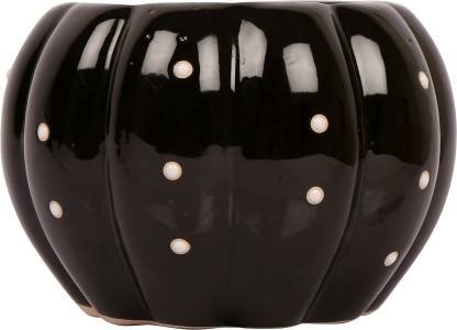 Kharbooza Shape with Dot Print Small Flower Pot (Color:Black) Plant Container Set (Ceramic) 1 Kharbooza Shape with Dot Print Small Flower Pot (Color:Black) Plant Container Set (Ceramic)
