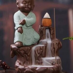 Monk Buddha Smoke Fountain Backflow Cone Incense Holder Decorative Showpiece - 12 cm
