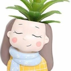 Handmade Cute Resin Girl with Barrel Multipurpose Pot Plant Container Set  (Pack of 2, Ceramic)