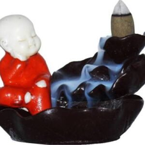 Smoke Baby Buddha Fountain with 10 Smoke Back Flow Scented Cone Incenses Holder Decorative Showpiece - 6 cm