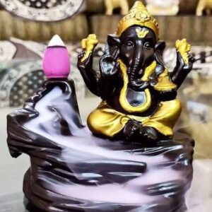Handcrafted Lord Ganesha Smoke Backflow Cone Incense Holder With 10 Incense Cones Decorative Showpiece - 9.5 cm